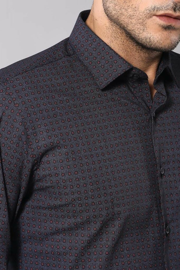 Self Burgundy Color Point Pattern Navy Blue Slimfit Shirt 3-piece-suit, Blue, Burgundy, Casual, Casual Shirt, Daily, Dot Patterned, Italian, Modern Fit, Navy, navy-blue, Patterned, Shirt, Sli