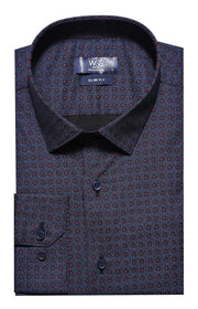 Self Burgundy Color Point Pattern Navy Blue Slimfit Shirt 3-piece-suit, Blue, Burgundy, Casual, Casual Shirt, Daily, Dot Patterned, Italian, Modern Fit, Navy, navy-blue, Patterned, Shirt, Sli