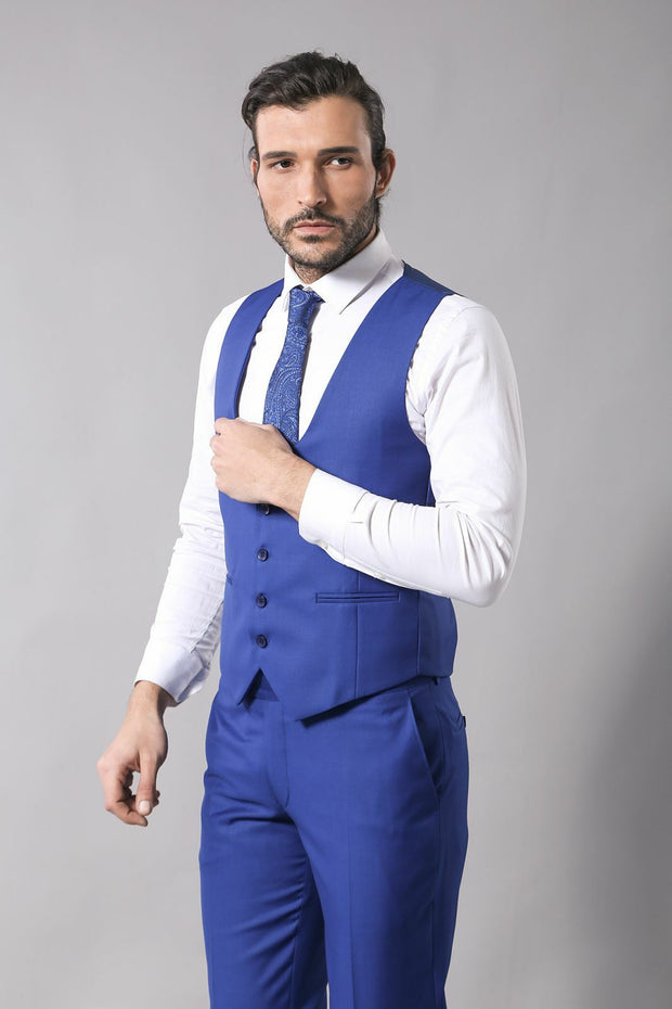 Blue Slim Fit Vested Suit 3-piece-suit, 36, 38, 40, 42, 44, 46, mens-suit_obsolete, Modern Fit, Notch, Slim Fit, Slim Fit Suit, Suit SuitSlim Fit Suit - wessi